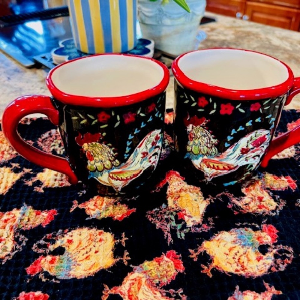 April Cornell Black Rooster Design Coffee Mug Cup Holds 36 Ounces